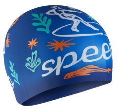 Шапочка для плавання Speedo SLOGAN PRT CAP JU/JF/JM синій, білий Діт OSFM