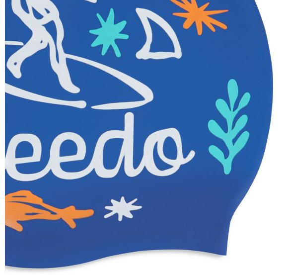 Шапочка для плавання Speedo SLOGAN PRT CAP JU/JF/JM синій, білий Діт OSFM