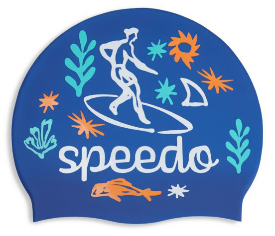 Шапочка для плавання Speedo SLOGAN PRT CAP JU/JF/JM синій, білий Діт OSFM